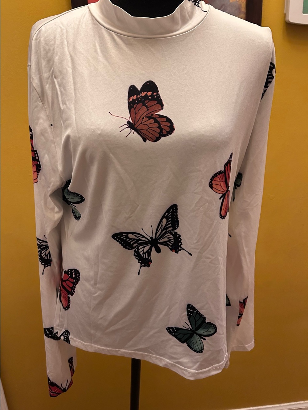 Women’s Slinky Butterfly Mock-neck Top Size XL